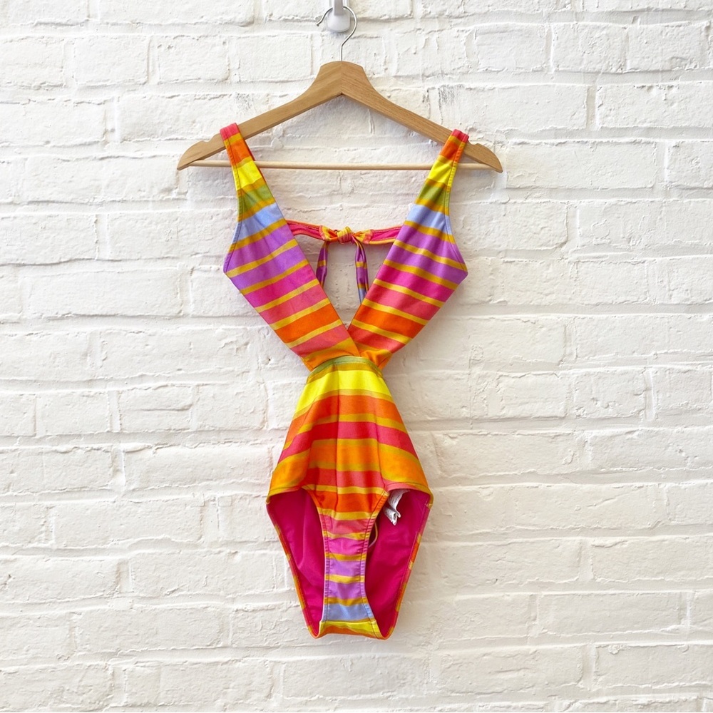 FARM Rio || Shiny Stripes One-Piece Swimsuit Cutout Rainbow Multi‎ Small